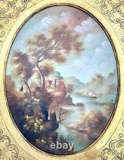 Painting Dreamy Old World Signed Original Antique Oil on Board Art Van Ros