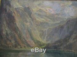 Painting Max Antlers Impressionism Mountain Lake New York California Old Antique