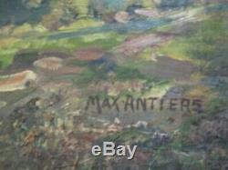 Painting Max Antlers Impressionism Mountain Lake New York California Old Antique