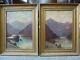 Pair Two Original Old Antique Oil Painting Framed Victorian Artist M. Davies