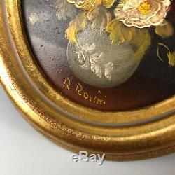 Pair of Vintage Old Original Oil on Board Oval Paintings Signed R. ROSINI Rare