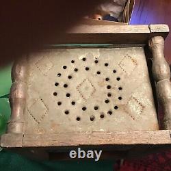 Pegged Construction Pierced Tin Foot Warmer Old Deerfield Connection Signed