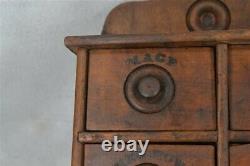 Period old wooden spice box 8 drawer wall hanging shaped back original 19th 1860