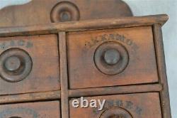 Period old wooden spice box 8 drawer wall hanging shaped back original 19th 1860