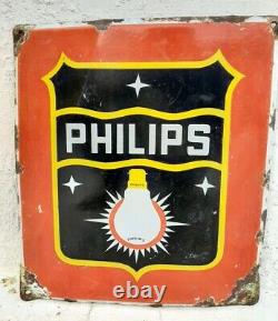 Philips Light Bulb Advertising Antique 1930's Old Porcelain Enamel Sign Board