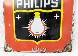 Philips Light Bulb Advertising Antique 1930's Old Porcelain Enamel Sign Board