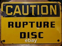 Porcelain CAUTION RUPTURE DISC sign antique industrial turbine electric power