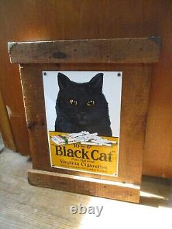 Porcelain Enamel+Old Wood+Steel Black Cat Cigarettes Sign+Primitive+Prim+Farm