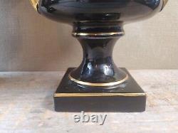 Pr vtg Vase Urn Classical antique old Trenton Pottery BLACK & GOLD