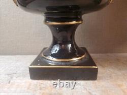 Pr vtg Vase Urn Classical antique old Trenton Pottery BLACK & GOLD