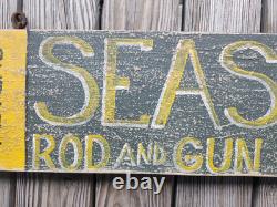 Primitive Folk Art Seaside Rod & Gun Club Wood Trade Sign (Not Very Old)