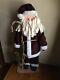 Primitive Handmade Old Thyme Santa With Faux Wool Coat Candy Cane Rusty Bells Pine