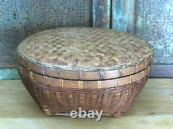 Primitive OLD Early 1900's Farmhouse Sewing Basket w Pincushion Detailed Weave