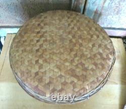 Primitive OLD Early 1900's Farmhouse Sewing Basket w Pincushion Detailed Weave