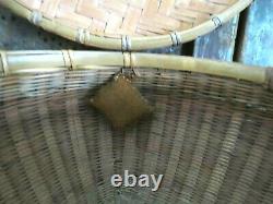Primitive OLD Early 1900's Farmhouse Sewing Basket w Pincushion Detailed Weave