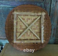 Primitive OLD Early 1900's Farmhouse Sewing Basket w Pincushion Detailed Weave