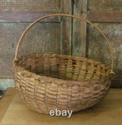 Primitive Old 1800's Farmhouse Split Oak Berry Egg Gathering Basket Cowgill AAFA