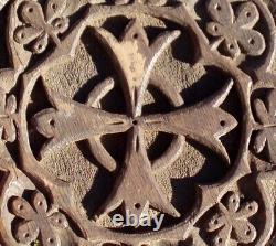 Primitive Old Antique Religious Wood Plaque Sign Cross Masonic Templar Relic Af