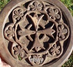 Primitive Old Antique Religious Wood Plaque Sign Cross Masonic Templar Relic Af
