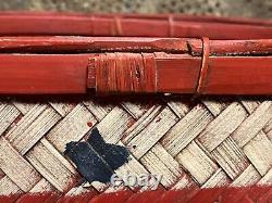 Primitive Old Patriotic Stars & Stripes Lap Band Gathering Basket Red Paint NICE