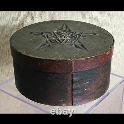 RARE 1885 Primitive Hand Carved STAR Pantry Box SIGNED old paint AAFA