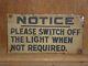 Rare 1930s Old Original Switch Off Light Metal Sign Vintage Antique Hotel Motel