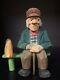 Rare 1940s Swedish Wood Carving Old Man On A Bench Signed L. Larsson
