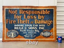 RARE Antique Old Historic Los Angeles Automobile Insurance Painted Sign, 20's