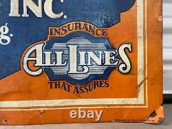 RARE Antique Old Historic Los Angeles Automobile Insurance Painted Sign, 20's