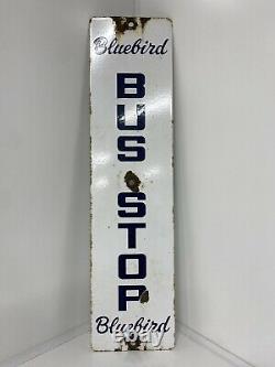 RARE Bluebird Porcelain Bus Stop Sign old original antique advertising vtg