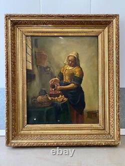 RARE Fine Antique Dutch Old Master Oil Painting, After Vermeer Signed