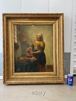 RARE Fine Antique Dutch Old Master Oil Painting, After Vermeer Signed