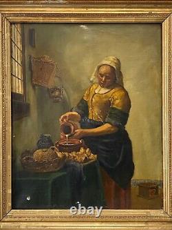 RARE Fine Antique Dutch Old Master Oil Painting, After Vermeer Signed