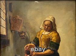 RARE Fine Antique Dutch Old Master Oil Painting, After Vermeer Signed