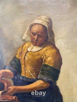 RARE Fine Antique Dutch Old Master Oil Painting, After Vermeer Signed