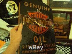 RARE Old Antique Harley Davidson Oil Can Wood Wall Clock Advertising Sign WOWZER