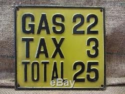 RARE Vintage 1920s Embossed Metal Gas Tax Sign Antique Old Automobile 9447