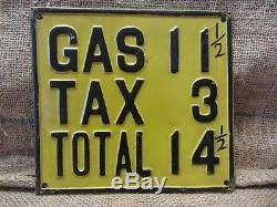 RARE Vintage 1920s Embossed Metal Gas Tax Sign Antique Old Automobile 9448