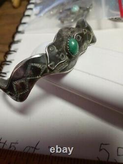 RARE WOW ANTIQUE NAVAJO STERLING FRED HARVEY SNAKE CUFF TURQUOISE old stone