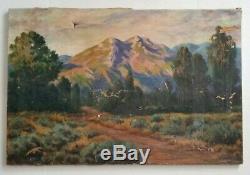 RESTORATION PROJECT Antique Early California Sierras Old Eucalyptus Oil Painting