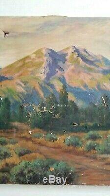 RESTORATION PROJECT Antique Early California Sierras Old Eucalyptus Oil Painting