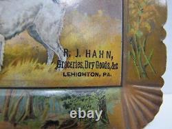 R J HAHN GROCERIES DRY GOODS LEHIGHTON PA Original Old Advertising Tray Sign Ad