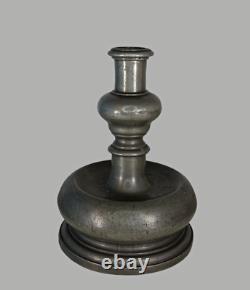 Rare 17th C Spanish Pewter Capstan Candlestick In Old Surface Signed B. R