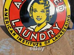 Rare 1930's Old Antique Vintage Approved Laundry Ad Porcelain Enamel Sign Board