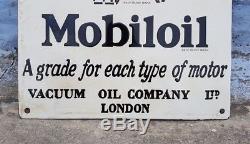 Rare 1930's Old Antique Vintage Mobil Oil Ad Porcelain Enamel Sign Board LONDON