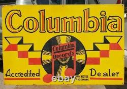 Rare 1930's Old Vintage Antique Columbia Records Porcelain Enamel Big Sign Board