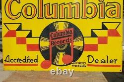Rare 1930's Old Vintage Antique Columbia Records Porcelain Enamel Big Sign Board