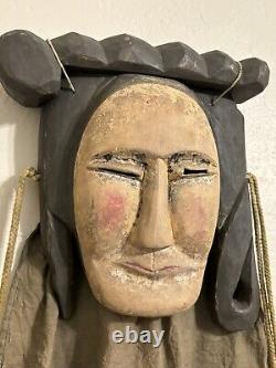 Rare Antique Old Korean Wooden Hahoe Mask Gaksi, Signed