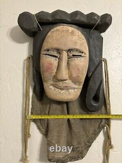 Rare Antique Old Korean Wooden Hahoe Mask Gaksi, Signed