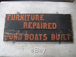 Rare Antique Primitive Wood Trade Sign Pond Boats Original Old Paint Aafa